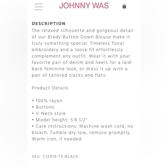 Johnny Was NWOT Brady Button Down Size S but will fit L/XL - Picture 3 of 9